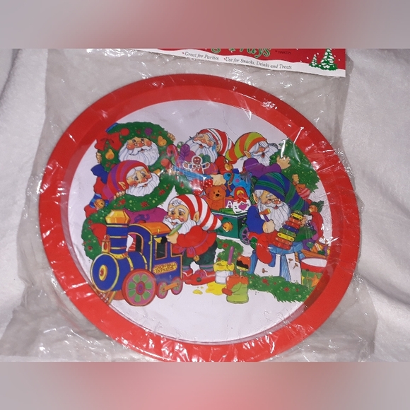 VTG New HARTIN Metal Serving Tray Circular Holiday santa elves - Picture 5 of 8